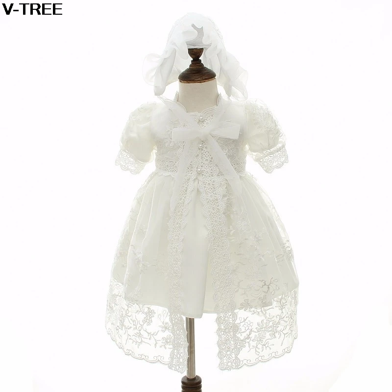 

Baby Girl Dress With Shwal + Hat for Girls Infant 1 Year Birthday Party Baptism Christening Gown Christmas Dress