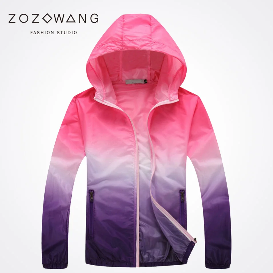 Zozwang Unisex Fashion Slim Coat UV Coat rainbow Sunscreen Clothing Plus Size Long Sleeved Casual Jacket Women Basic Coats
