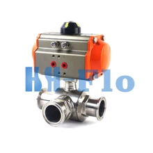 " Санитарно нержавеющей 304 Трехходовой t-порт Tri-Clamp пневматический шарик клапан