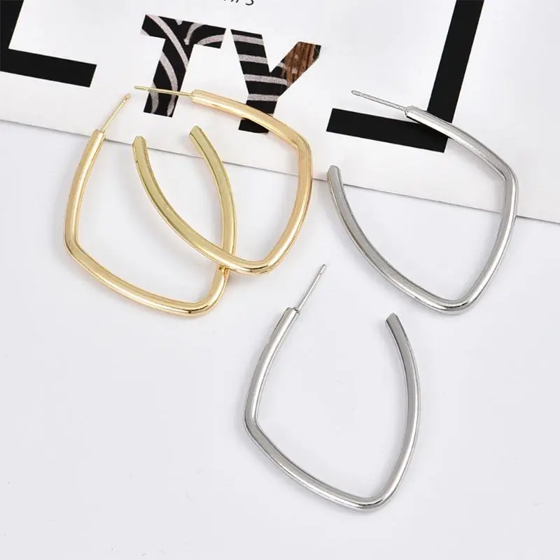 

Minimalist Metal Large Irregular Geometric Hoop Earrings Women Fashion Jewelry