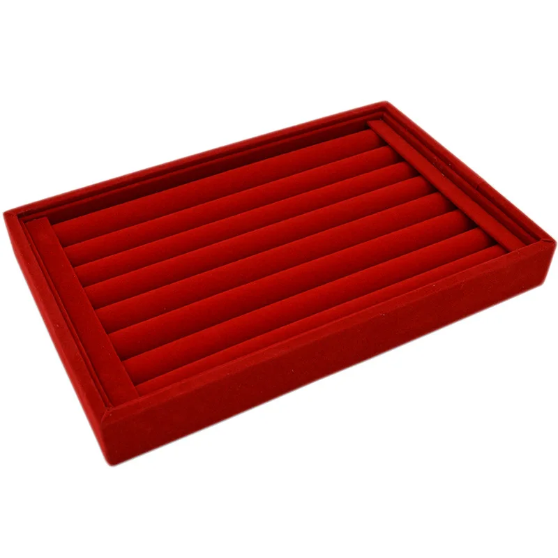 Ювелирное кольцо с бархатом серьги Вставка дисплей запонки Органайзер коробка деревянный плоский Штабелируемый Лоток держатель для хранения портативный витрина - Цвет: red