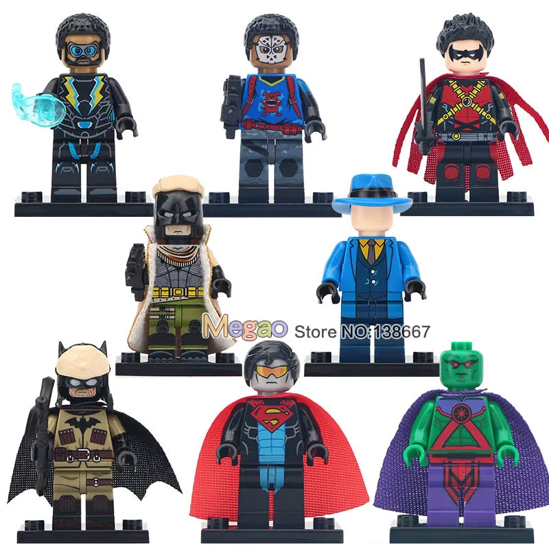 

8pcs/lot Super Heroes Building Blocks Red Son Batman The Question Eradicator Robin Wild Dog Set Model Action Brick Children Toys