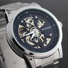 2016 Black Men’s Skeleton WristWatches Full Steel Antique Steampunk Casual Automatic Skeleton Mechanical Male Business Watches