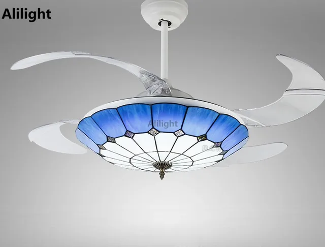 Mediterranean Tiffany Invisible Ceiling Fans Light With Remote Mediterranean Tiffany Invisible Ceiling Fans Light With Remote Control Fan Pendant Hanging Droplight For Dining