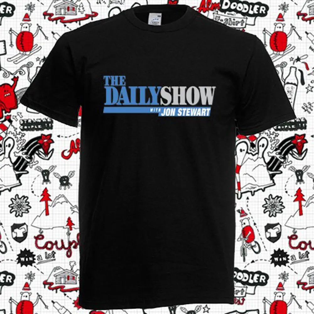 Новый Daily Show с Джон Стюарт логотип Для мужчин черный Новые Топы 2018 надписью