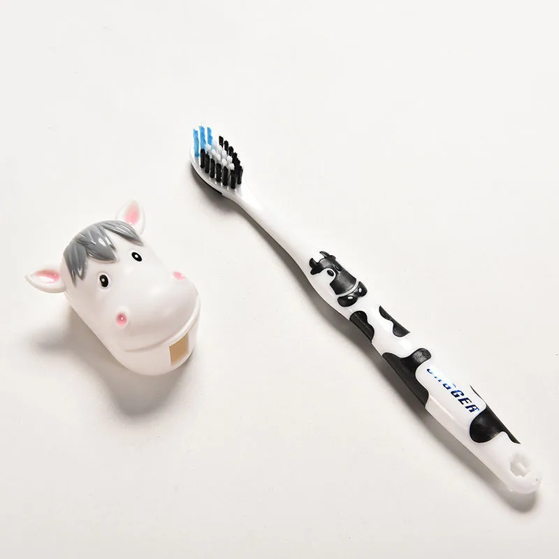 1 комплект = 1 Мягкая зубная щетка+ 1 держатель зубной щетки в форме животного для детей, детей, профессиональный безопасный удобный дизайн