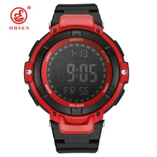 OHSEN модный бренд ЖК-дисплей цифровой Для мужчин наручные часы 50 м Водонепроницаемый красный спортивный Военная Униформа Hand мужской Будильники Relogio Masculino