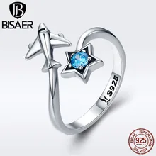 BISAER Real 925 Sterling Silver Female Travel Dream Plane Adjustable Finger Rings for Women Sterling Silver Jewelry S925 GXR322