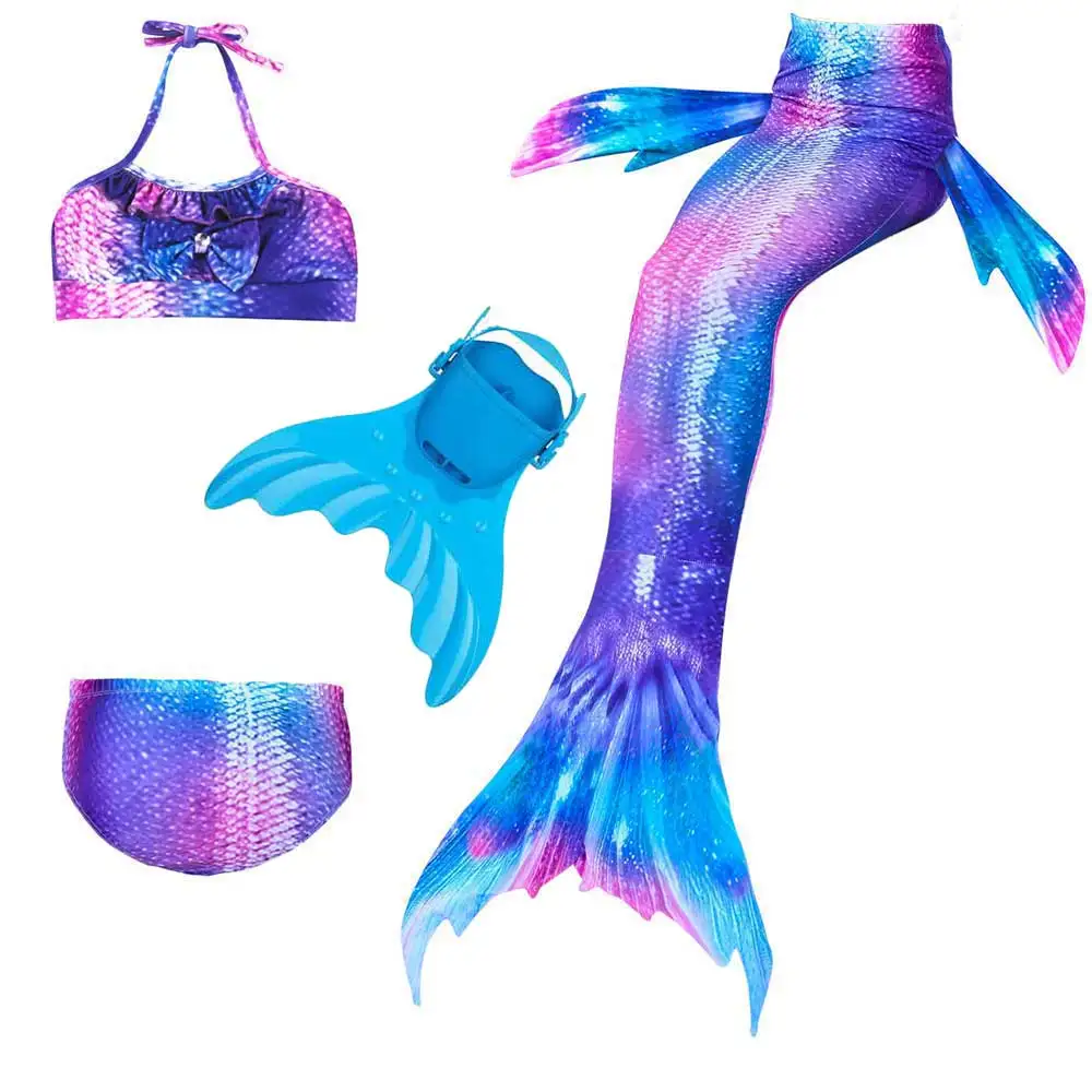 

Children's Mermaid Tail Swimming Cosplay 3-12 Years Swimmable Mermaid Tail For Girls Bikini Bathing Suit And Flippers Costume