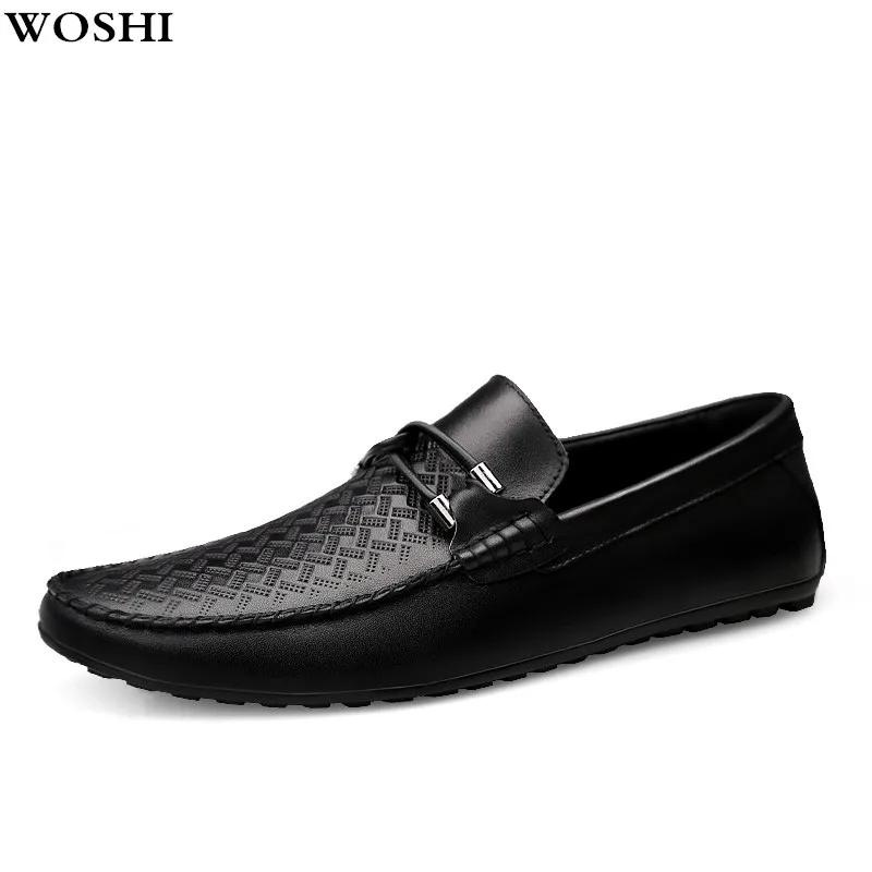 

Fashion Men Shoes outdoor Style Soft Men Loafers breathable genuine Leather Shoes Men Flats Metal Decoration Driving Shoes L5