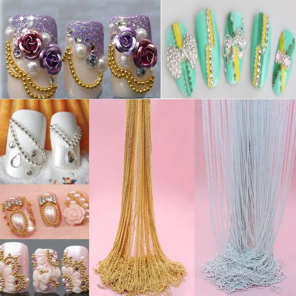 

1M Nail Art Tip Metal Glitter Striping Tape Ball Beads Chain Line Silver 3D