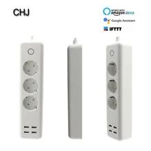 Wi-Fi розетка USB power Strip smart EU штекер перегрузки переключатель стабилизатор напряжения 3 розетки 4 порта USB зарядное устройство м 2 м 15A Wifi штекер