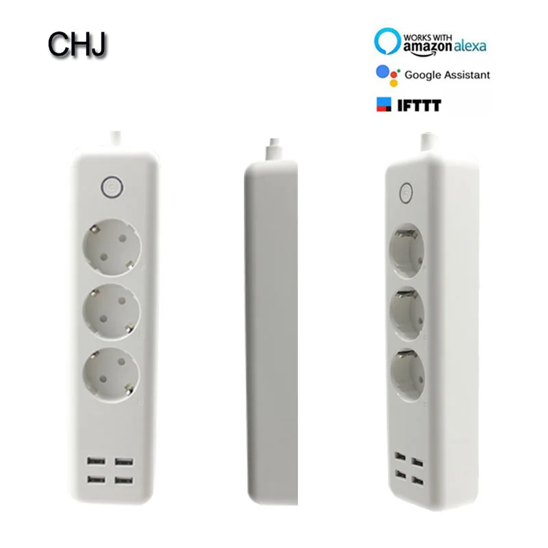 Цена Wi Fi розетка USB power Strip smart EU штекер перегрузки переключатель стабилизатор напряжения 3 розетки 4 порта USB зарядное устройство м 2 м 15A Wifi штекер