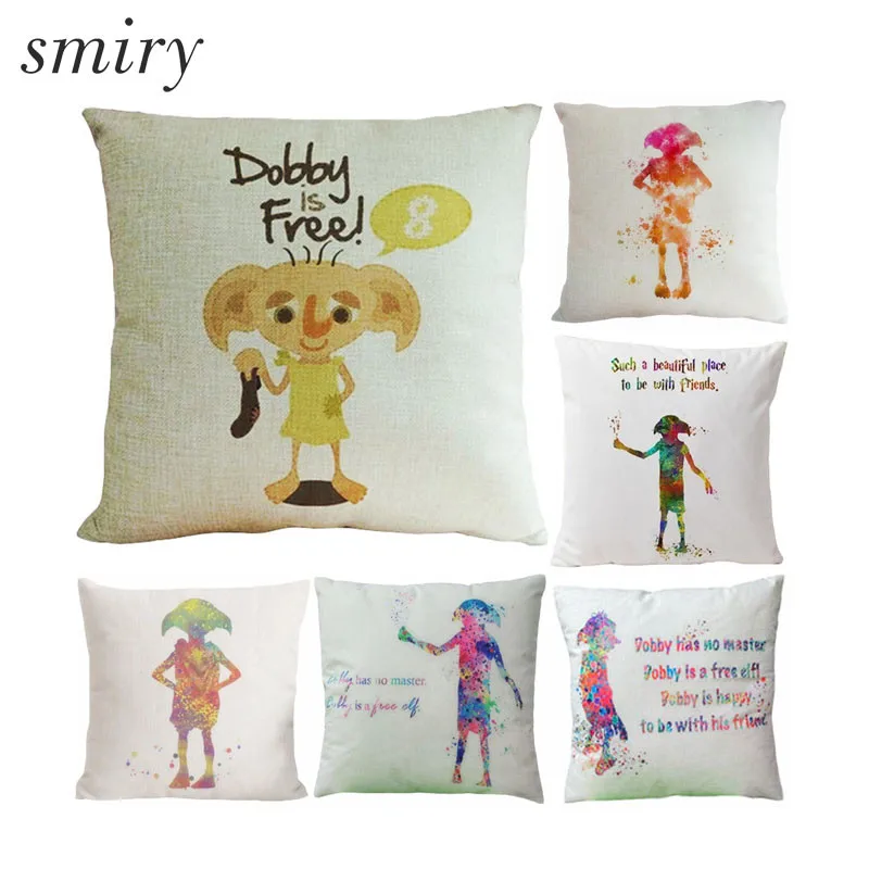 Harry Potter Dobby Pattern Cotton linen Cushion Cover Cartoon image Pillow Cover Invisible ...