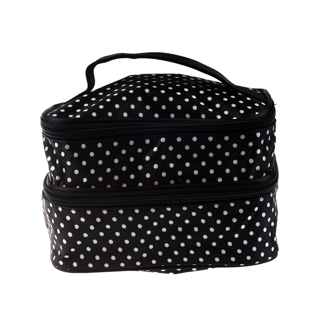 TFTP Womens Fashion Dot Pattern Double Layer Makeup Bag(Black)