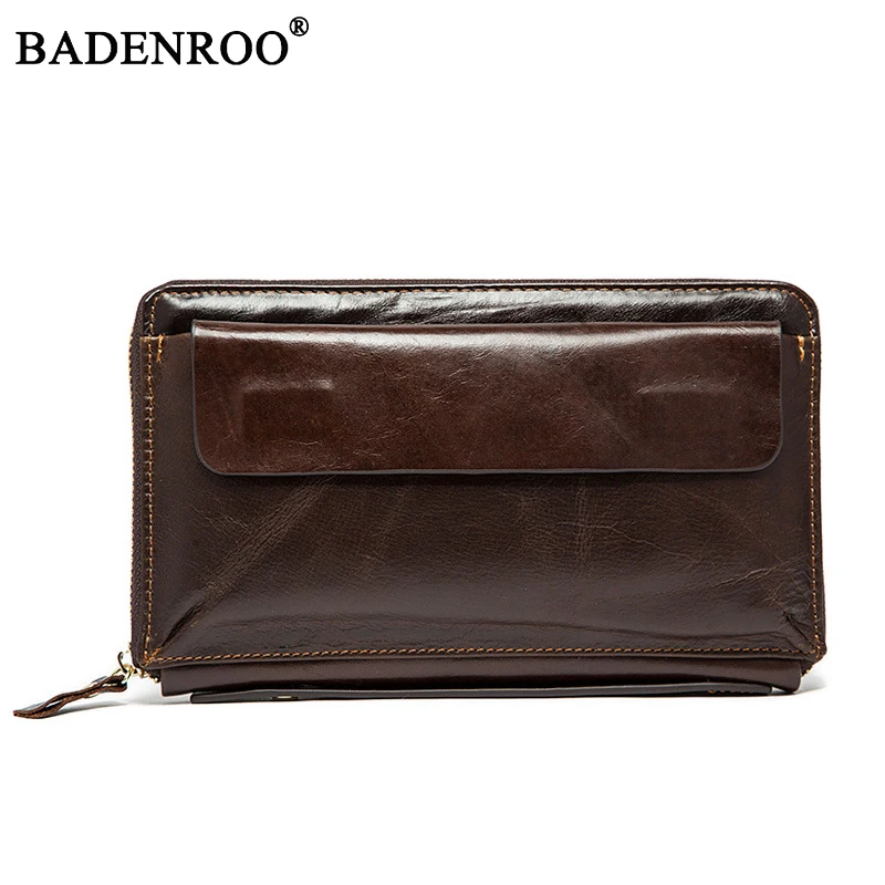 

2019 New Genuine Leather Men's Wallet Retro High-Capacity Multi-Card Business Cltuch Bags Male Mobile Phone Handy Bag Wallets