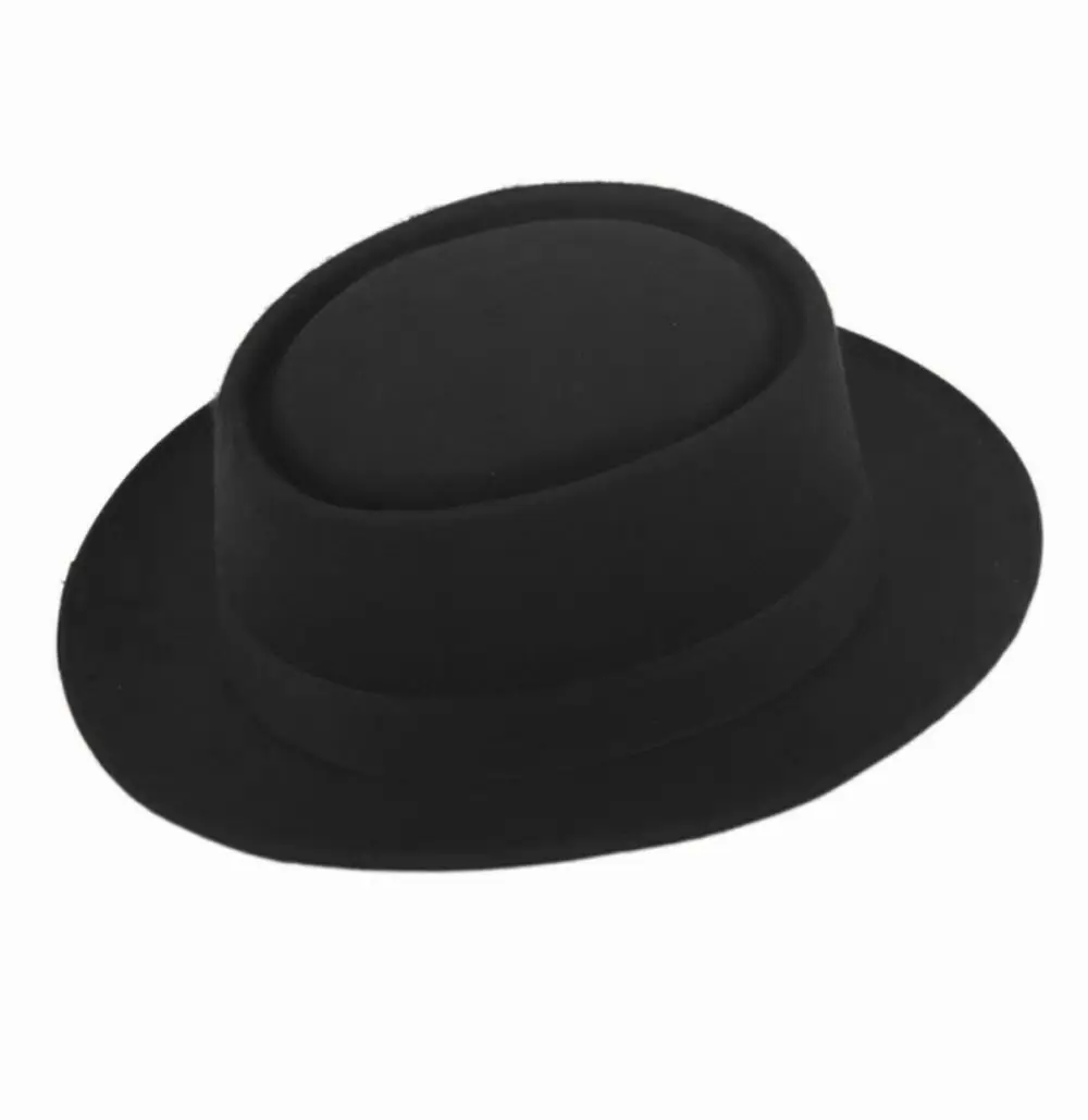 

2015 Fashion Unisex Felt Pork Pie Men curled edg cap European American flat caps circular top hats Fedoras chapeu fedora hat