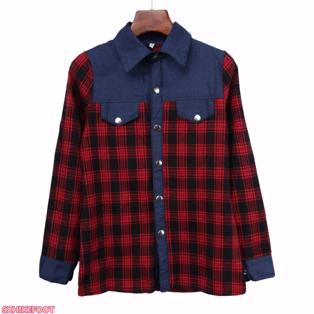 

SXHIKEFOOT!!! Lapel Jeans Stitching Lace Single-breasted New Women's Shirts