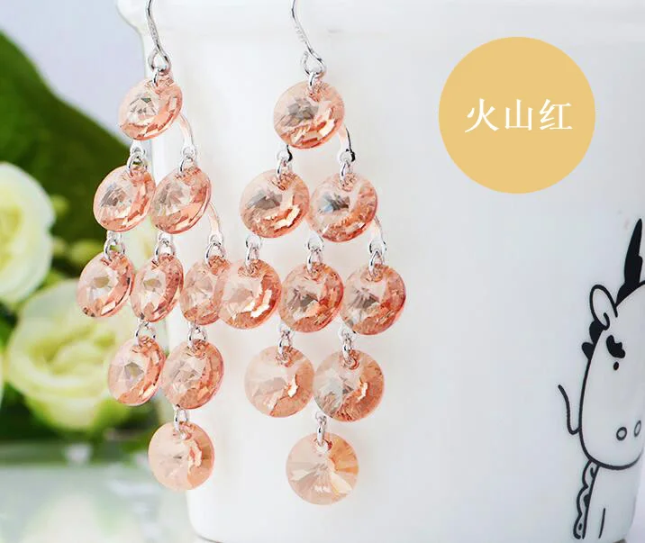 Fashion S925 Tremella Hook charm big earrings with multicolor stones long crystal rhombus tassel jewelry dangle earrings Brincos