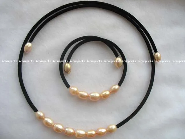 wholesale 8*6 pink freshwater pearl 18.5&quot necklace and 7.5&quot bracelet | Украшения и аксессуары