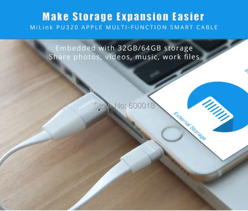  2017 brand new 3 in 1 smart cable with capacity 32GB or 64GB  plus power charging + data sharing fr