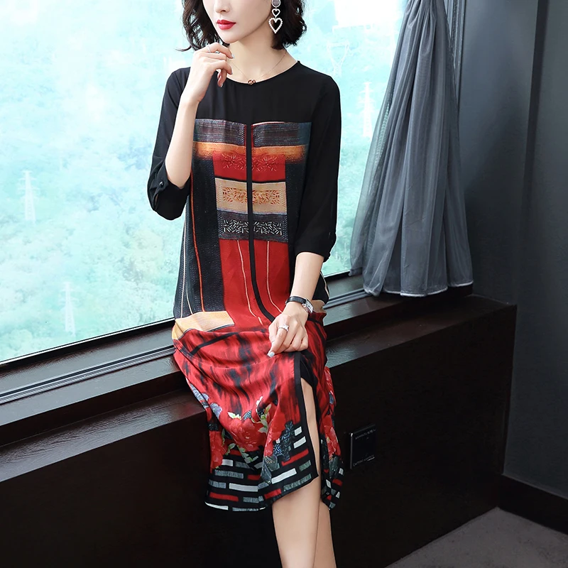 Najtaniej AYUNSUE letnia sukienka kobiet jedwabiu dorywczo sukienki w kwiaty dla puszystych 4xl 5xl 6xl Midi plaża elegancki Vestidos 2019 KJ1853