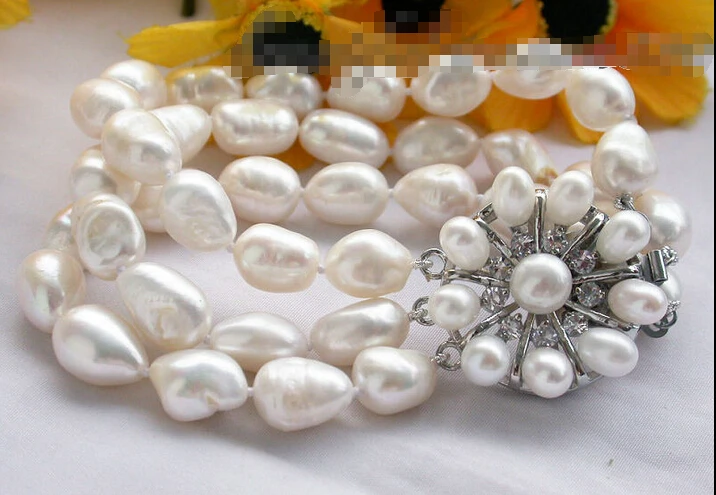 

Free shipping >>>>>>z3940 3row 13mm white baroque freshwater cultured pearl bracelet
