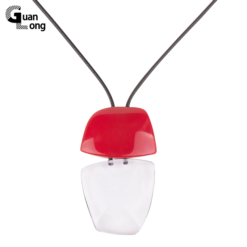 

Guanlong 2018 new fashion geometric resin pendant necklace ladies adjustable brown leather rope necklace wholesale