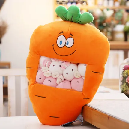 Carrot style 2 Одна сумка плюшевая игрушка мягкая кукла мультяшный кролик овощи морковь фрукты подушка в форме клубники карманная Сумка-подушка 8 шт./пакет - Цвет: Carrot style 2