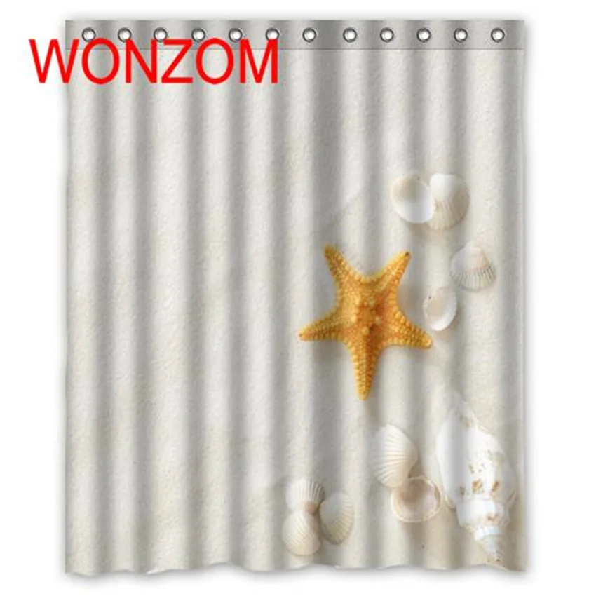 

WONZOM Shell Starfish Shower Curtain with 12 Hooks For Bathroom Decor Modern Beach Bath Waterproof Curtain Bathroom Accessories