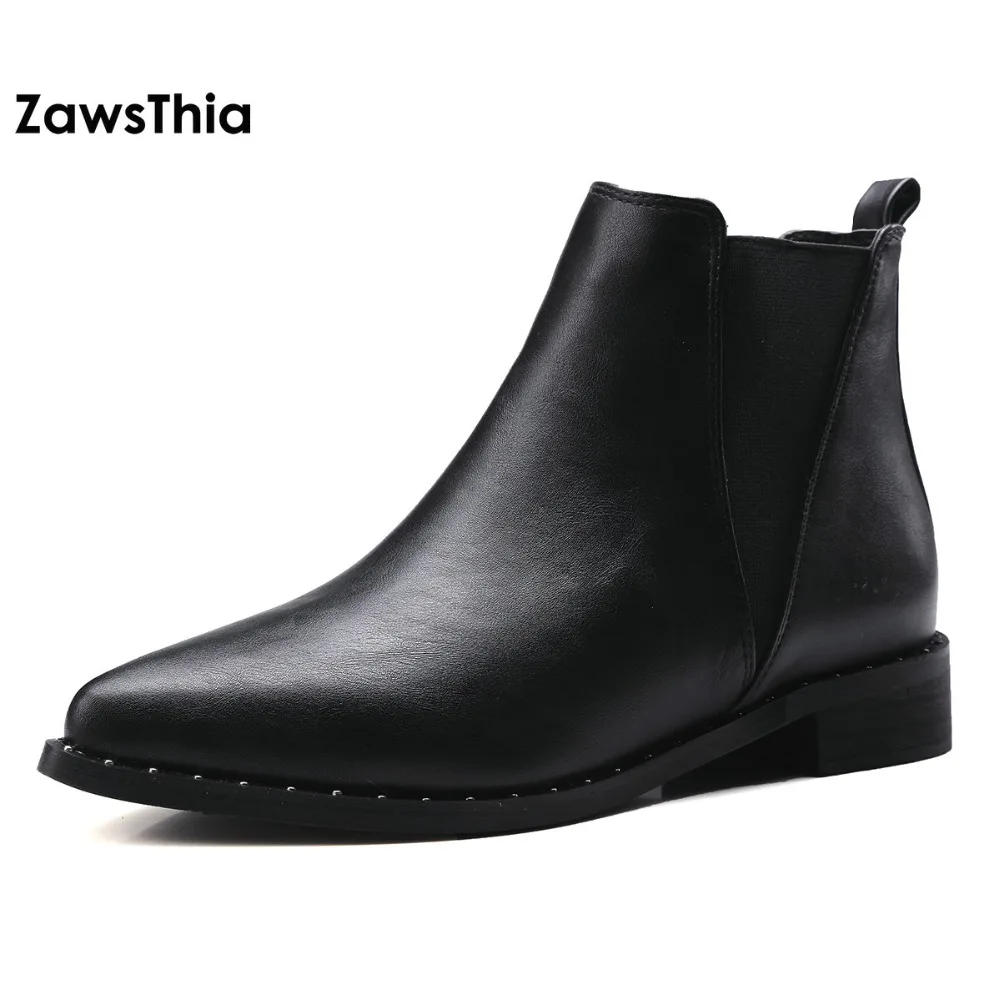 

ZawsThia winter cool punk style female lady shoes botas large size 42 43 chelsea boots for woman solid black ankle boots women