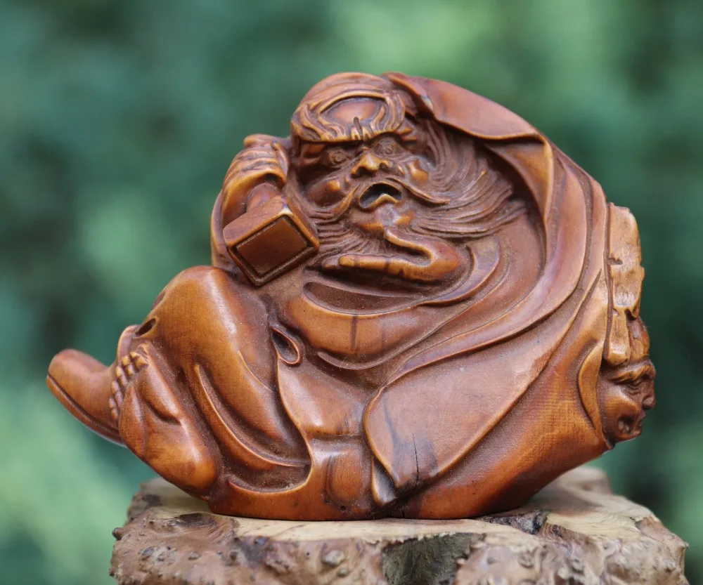 11 см китайский Boxwood Чжун Куй Zhongkui Небесный призрак Ловца дьявола скульптура | Дом