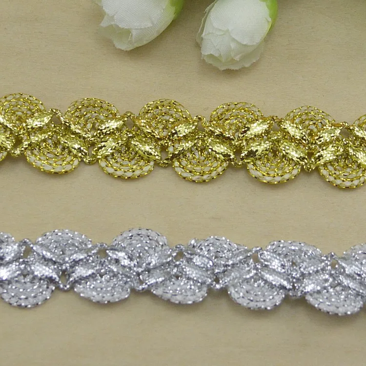 

10meters 2cm curved edge gold silver line trim lace ribbon double S type DIY garment wedding home textile lace