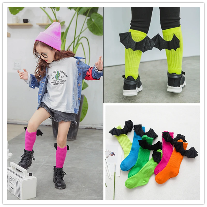 

Age1-10T (Toddler-LittleKid-BigKid) Knee High Crew Socks Wicked Devil Swallow Demon Falle Bat Wing Fluorescence Evil Candy Sharp