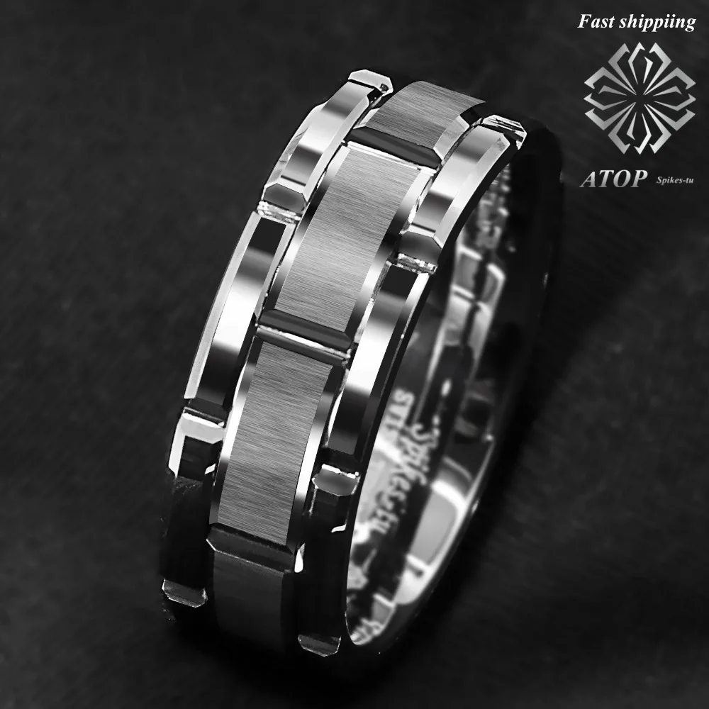 8mm ATOP Men's Tungsten Carbide Ring Silver Wedding Band Brick Pattern Size 6-13