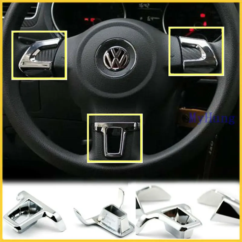 3 шт. хромированная накладка на руль для Volkswagen VW Golf 6 MK6 Polo Jetta MK5 2009 2010 2011 Bora|steering wheel