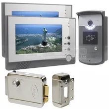 DIYSECUR Electric Lock 7 inch LCD Display Video Door Phone Visual Intercom Doorbell RFID LED Night Vision 1 Camera 2 Monitor