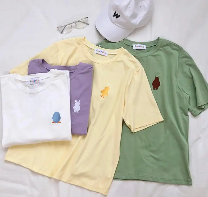 

Summer Animal Figure Embroidery Short Sleeve T-Shirt
