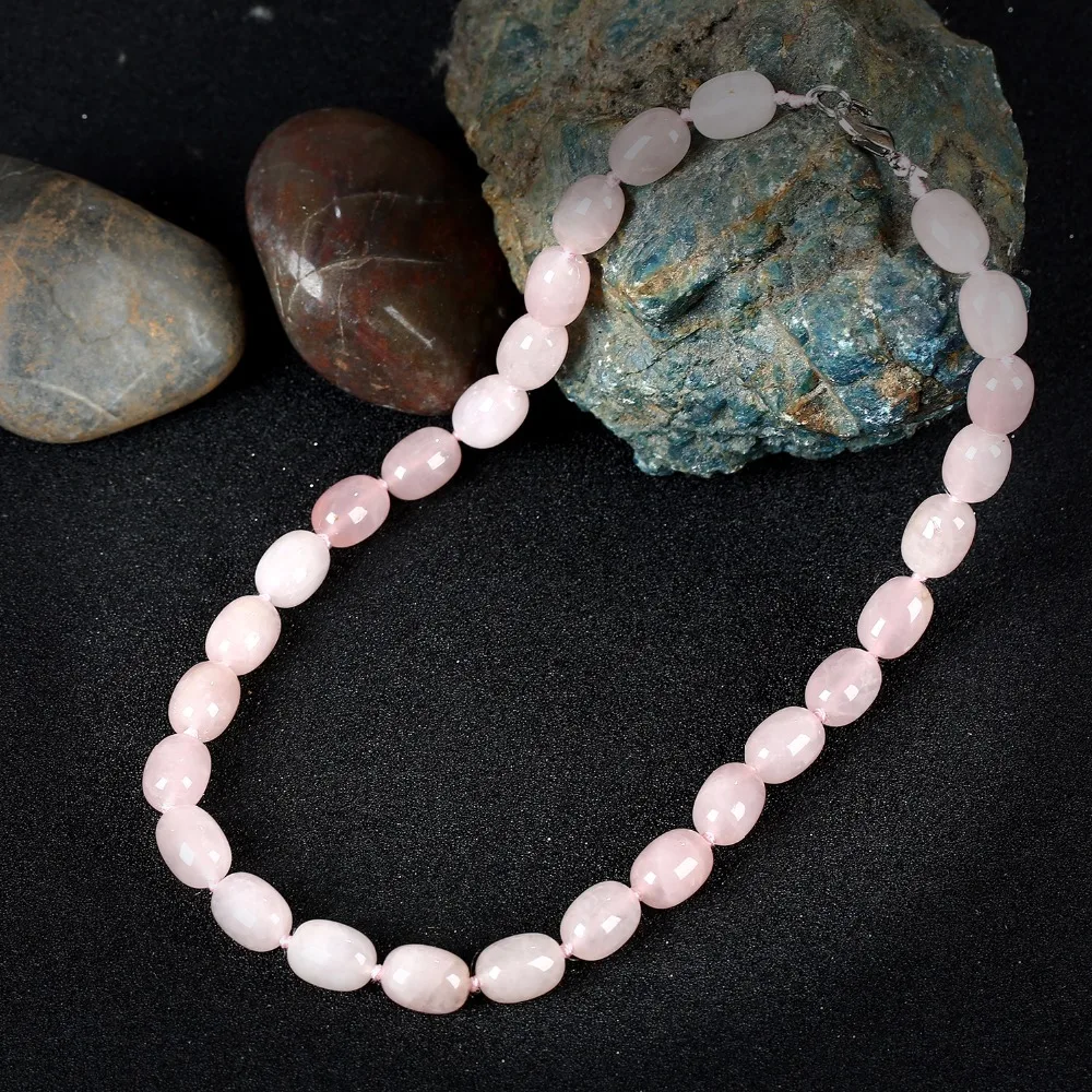 

K's Gadgets Pink Crystal Quartz Natural Stone Statement Necklace Handmade Strand Jewelry Wedding Chokers Necklaces For Women