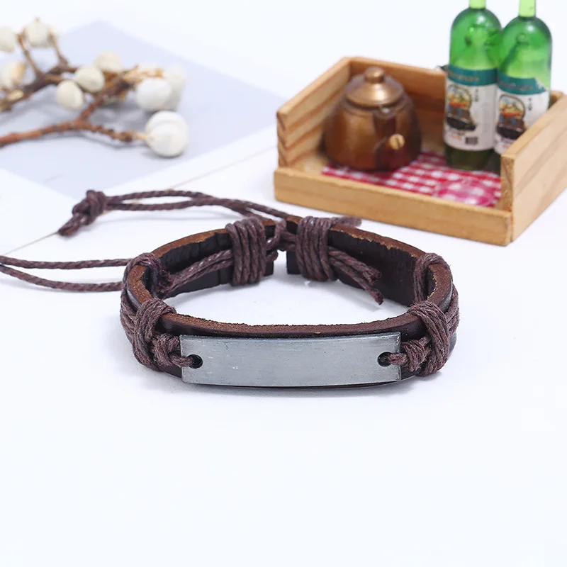 Qevila 2019 New Fashion Zinc Alloy Leather Braided Handmade Bracelet for Women Men Black Charm Punk Bracelet Bangle Jewelry Gift (5)