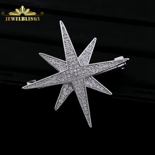 Victorian Large Double Layer Star CZ Brooch Pin Silver Tone Micro Pave CZ Long Six Point Star Burst Statement Broach for Bridal fabulous short tassel drops double yellow bird brooches silver tone micro pave cz green eyes two love birds pins for girlfriend