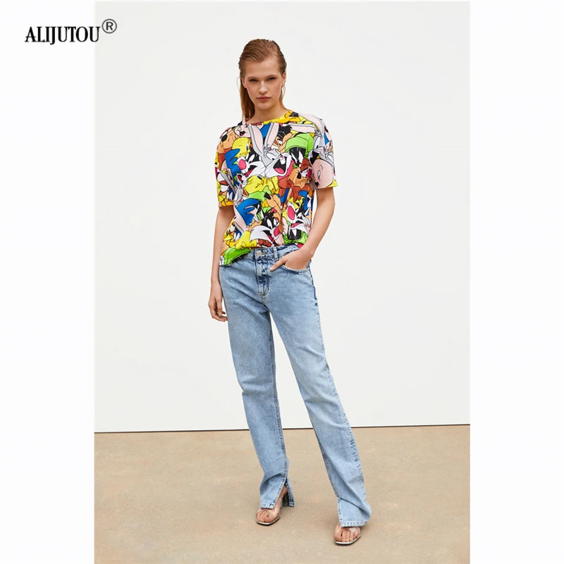 Zaraing Bugs Bunny Cartoon Short sleeve classic Tshirt For Women 2019 summer Cute Casual Female Print Tees O Neck T-shirts tops