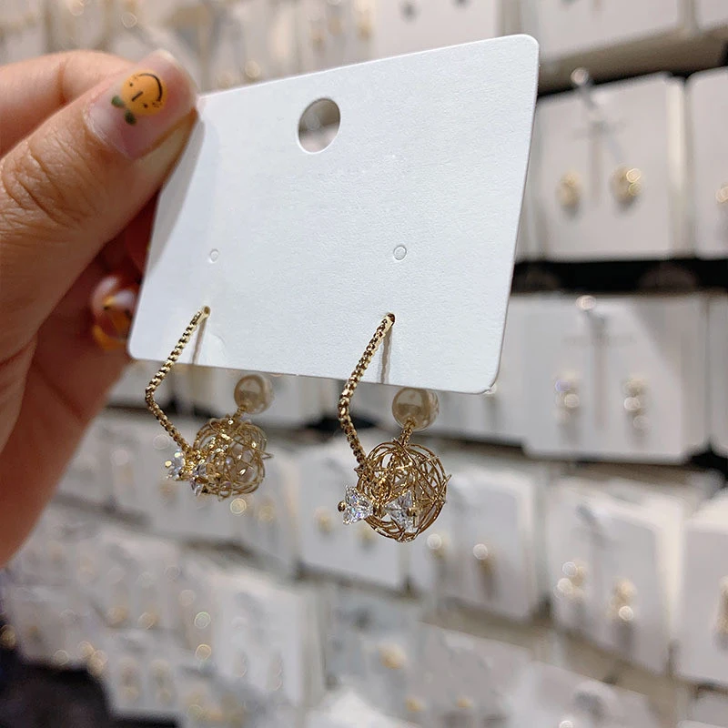 

Korea Newest Bird's Nest Shape Pearl Bowknot Dangle Drop Earrings Girl Fashion Ear Jewelry EC1849