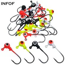 INFOF 40 штук окрашенные Jigheads 1 г круглые двухглазные рыболовные крючки крючок под червя