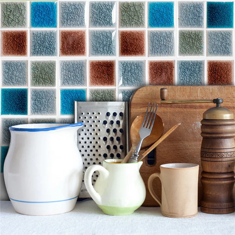 10pcs/set Europe Waterproof Tiles Stickers Retro Bathroom Kitchen PVC Wall Stickers DIY Home Decor Art Wall Floor Decal