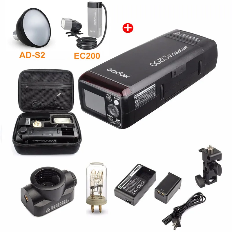 Godox AD200 200Ws 2,4G ttl вспышка стробоскоп 1/8000 HSS Беспроводная голая лампа/Speedlite Speedlight для Canon Nikon Dslr камера с X1T - Цвет: Add AD-S2  EC200