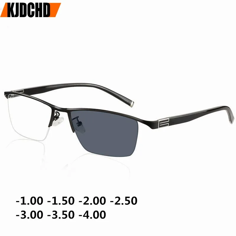Титановый сплав солнцезащитные фотохромные очки для близорукости оптические мужские очки по назначению очки оправа Половина обода очки с диоптриями очки-1-2-3-4