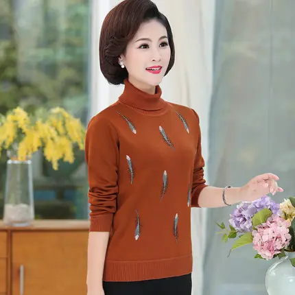 708 caramel colour Зимний женский свитер, пуловер, утепленный бархатный теплый свитер, одежда для мамы среднего возраста, свитер с высоким воротником, джемпер, 916 - Цвет: 708 caramel colour