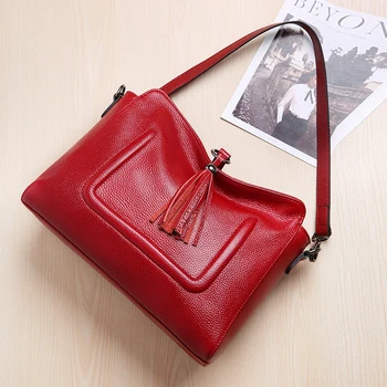 

Women Shoulder Bags Female Messenger Bags Totes Handbags Fashion tassel pendant High Quality Cowhide shopping bag