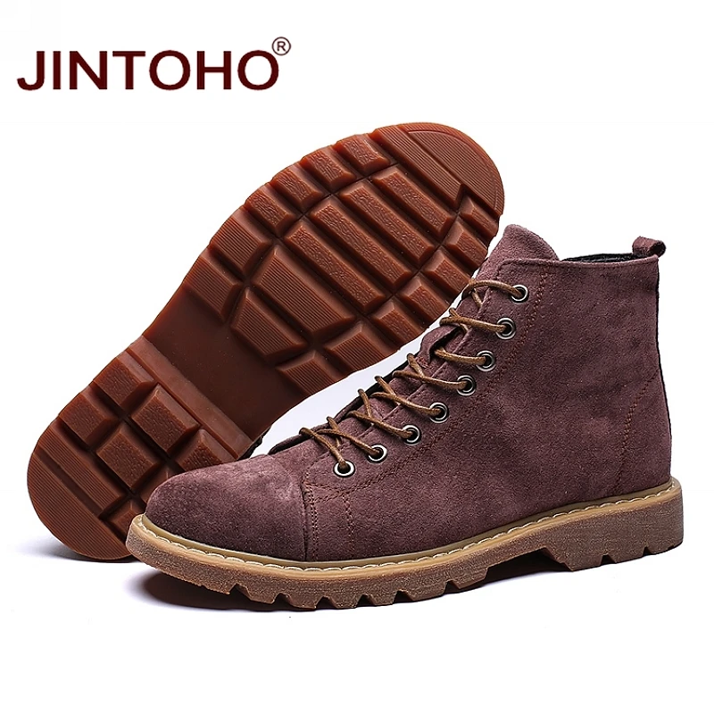 Ботинки JINTOHO мужские кожаные модные зимние сапоги брендовая мужская обувь черные